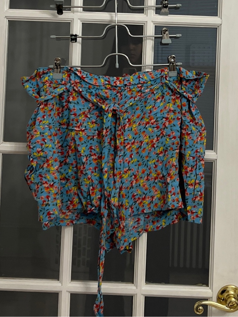 LOFT Women's Light Blue Floral Print Belted Tie Waist Shorts Size XL